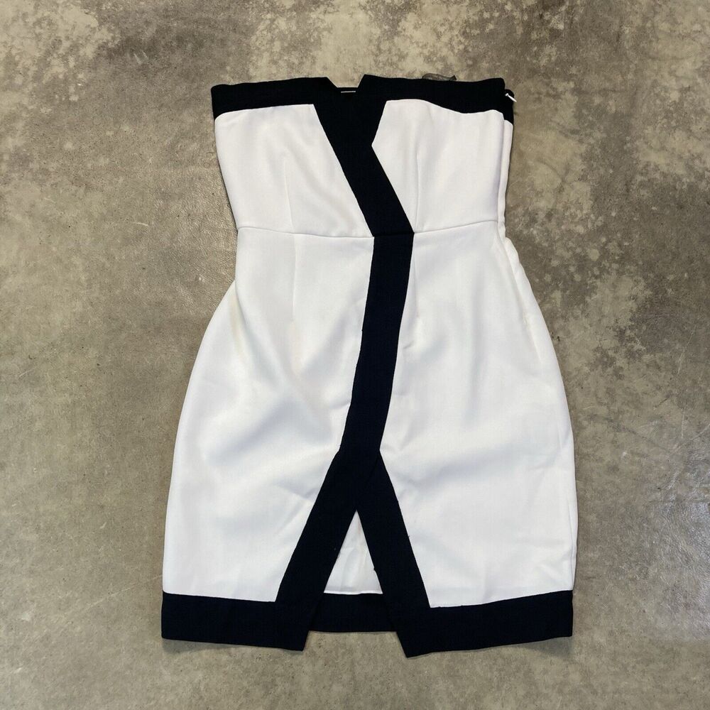 Rachel Zoe Dress Womens 4 White‎ Black Outline Corwin Mini Strapless Cocktail
